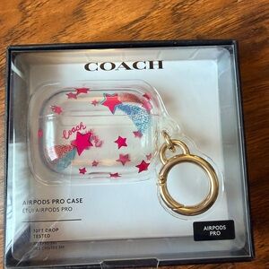 Coach Clear AirPods Pro Case with Pink Stars and Gold Keyring